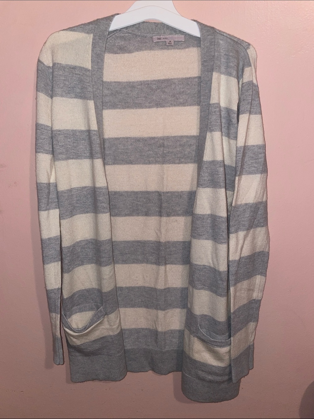 GAP Striped Open-Front Cardigan in Gray and Cream